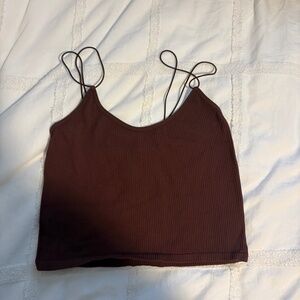 ZARA Ribbed Crop Cami — Chocolate Brown (Size M)